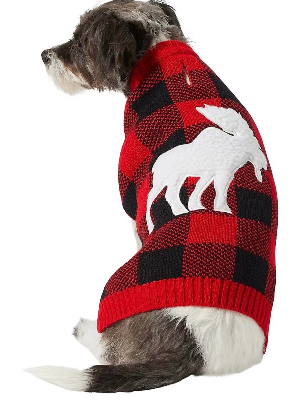 Cozy Red & Black Buffalo Plaid Dog Sweater with White Moose Accent